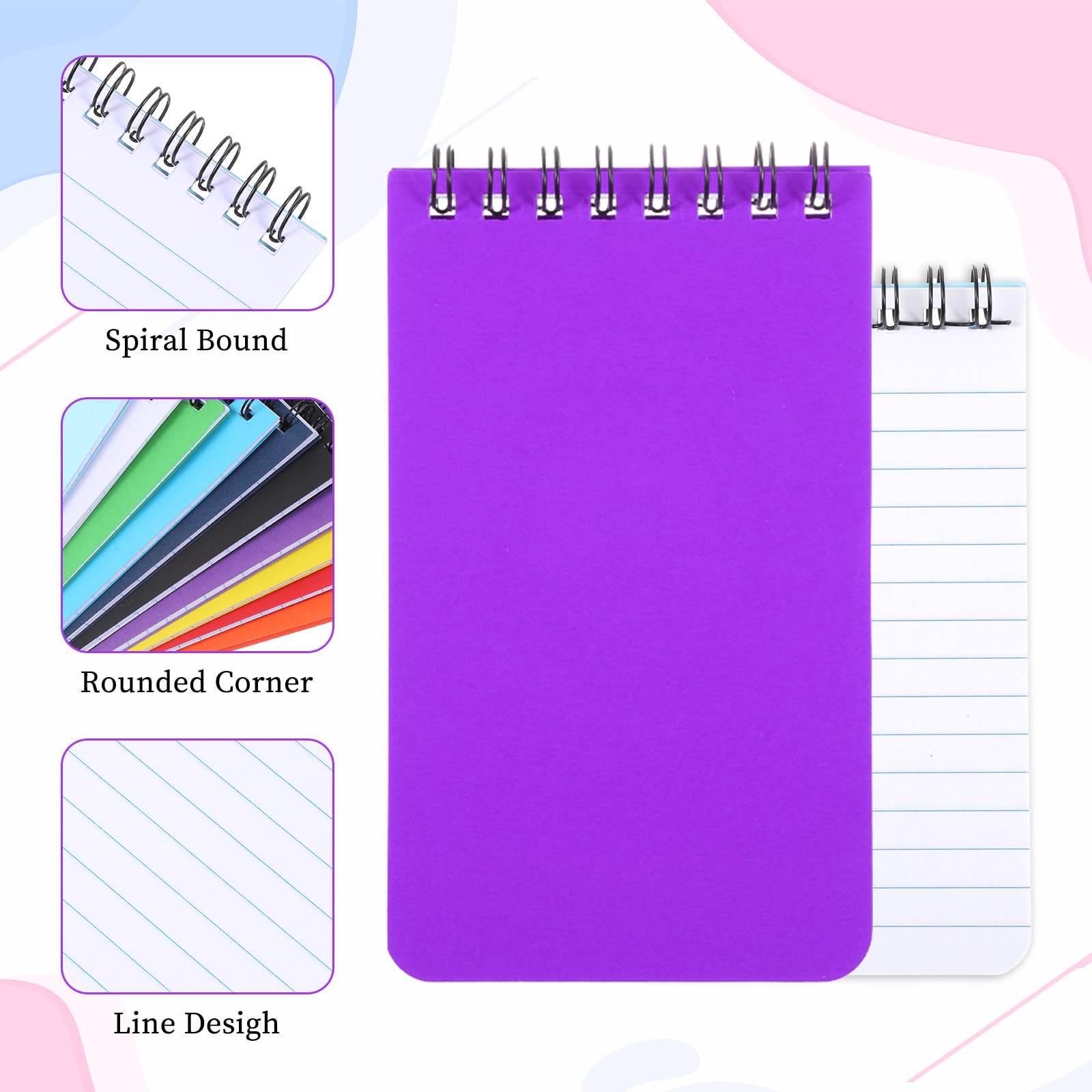 simarro 10 Pack Pocket Notebooks, 3x5 Inch Spiral Notepads, Small Mini Memo Shorthand Notepads with Color Cover for Office, School, College, Travel Mini Spiral Memo Notepad, Shorthand Notepad - Image 3