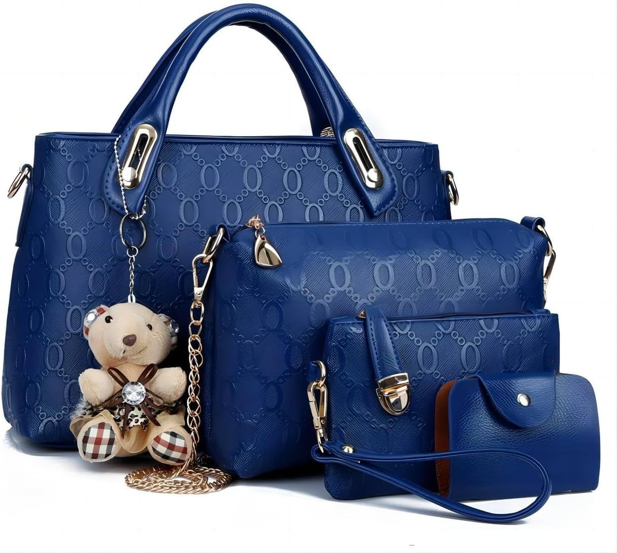 Women 4Pcs Handbag Set, PU Leather, Top Handle Satchel Hobo, Large Tote with Shoulder Bag, Purse and Card Holder