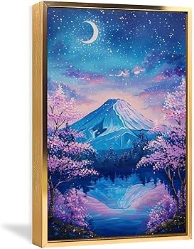 Amazon.co.jp: 絵画 富士山の夜桜が美しい景色インテリア 絵画 美しい