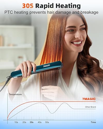 Miniatura 6 de Plancha de pelo de iones negativos, plancha de pelo de cerámica con LCD, plancha plana de 1 pulgada con 11 ajustes de calor, plancha profesional 2