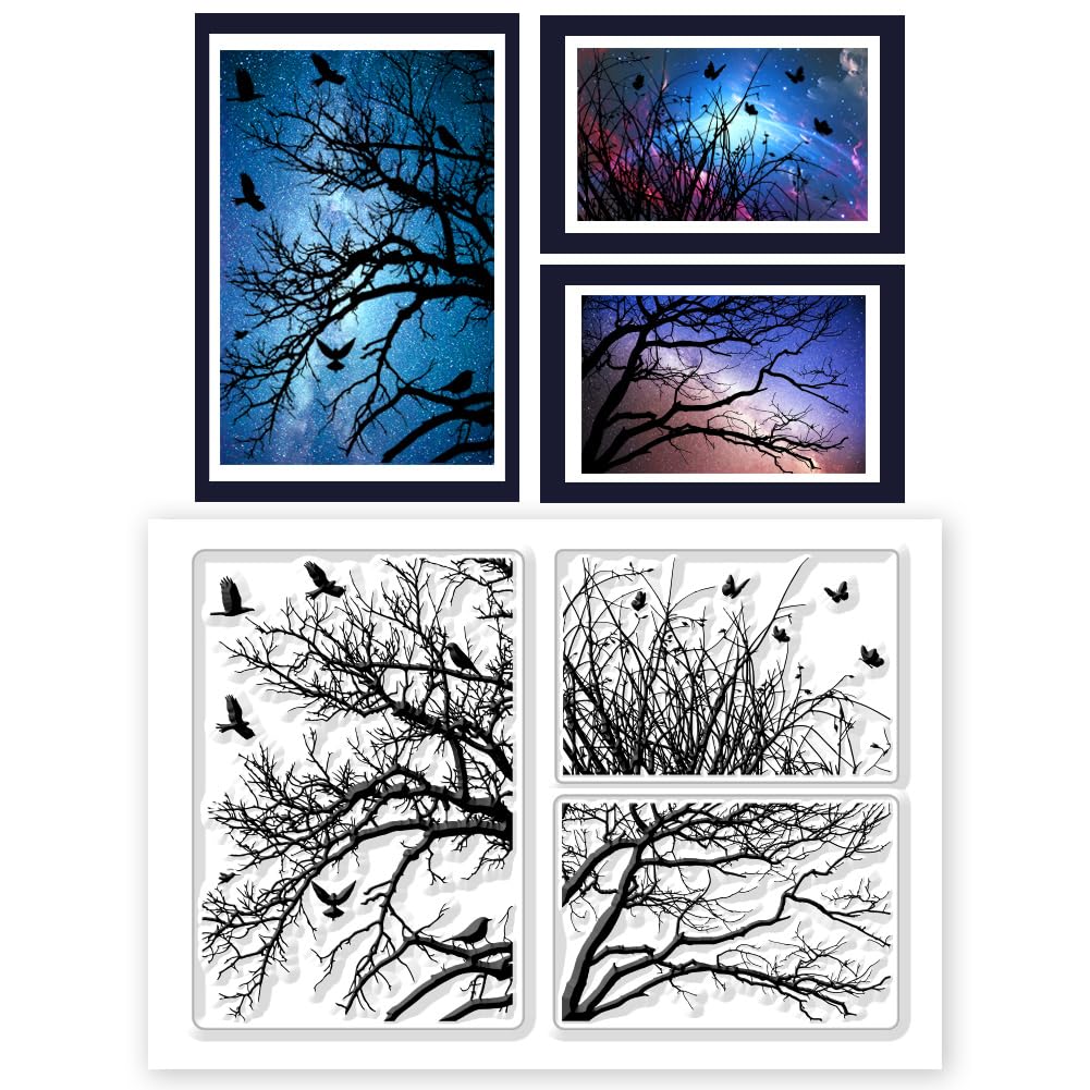 CHGCRAFT Tree Branches Silhouette Clear Silicone Stamps Transparent Craft Stamps, for DIY Scrapbooking Card Making Photo Album Journal Decoration 4.3x6.3 Inch