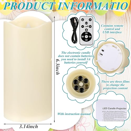 Miniatura 2 de Baquler Velas sin llama de conejo de Pascua, luces de proyector, velas LED de Pascua, funciona con pilas, luz nocturna de primavera con temporizador