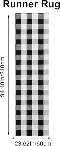 Miniatura 2 de Buffalo - Alfombra de pasillo a cuadros de 2 x 8 pies, color blanco y negro, alfombra de pasillo de algodón tejida lavable para entrada, cocina,