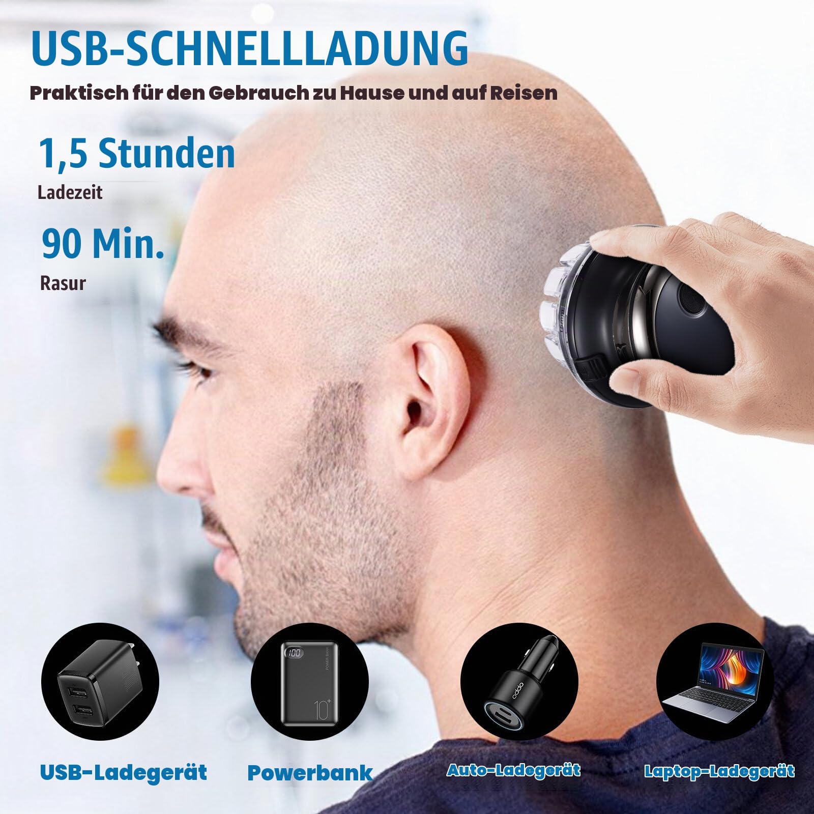 ALLOMN Haarschneidemaschine für Männer, wiederaufladbarer Rasierkopf, Haarschneidemaschine, kreisförmig, kabellos, tragbar, Selbst-Haarschnitt-Set, elektrische Haarentfernungsmaschine,, Schwarz