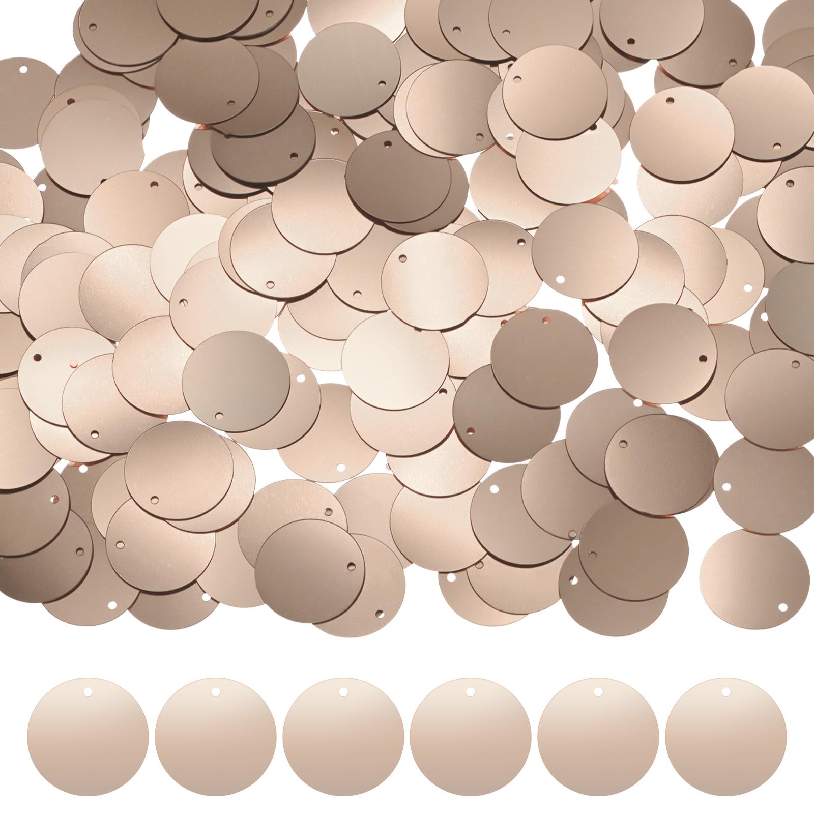 M METERXITY 450-Pack Flat Round Sequins for Crafts, 50g 20mm Loose Sequins Paillettes for Wedding/Sewing/DIY Craft, PVC Spangles with 1 Side Hole [Champagne]