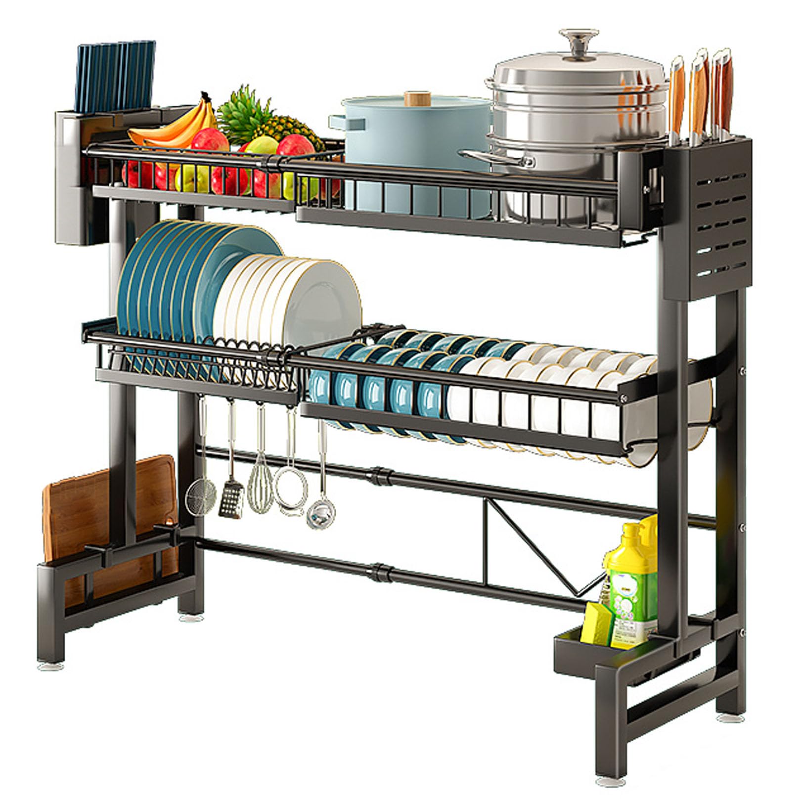 Over The Sink Dish Drying Rack 3 Tier Rack Adjustable 24 4 to 39 4 inch Dish Drainer