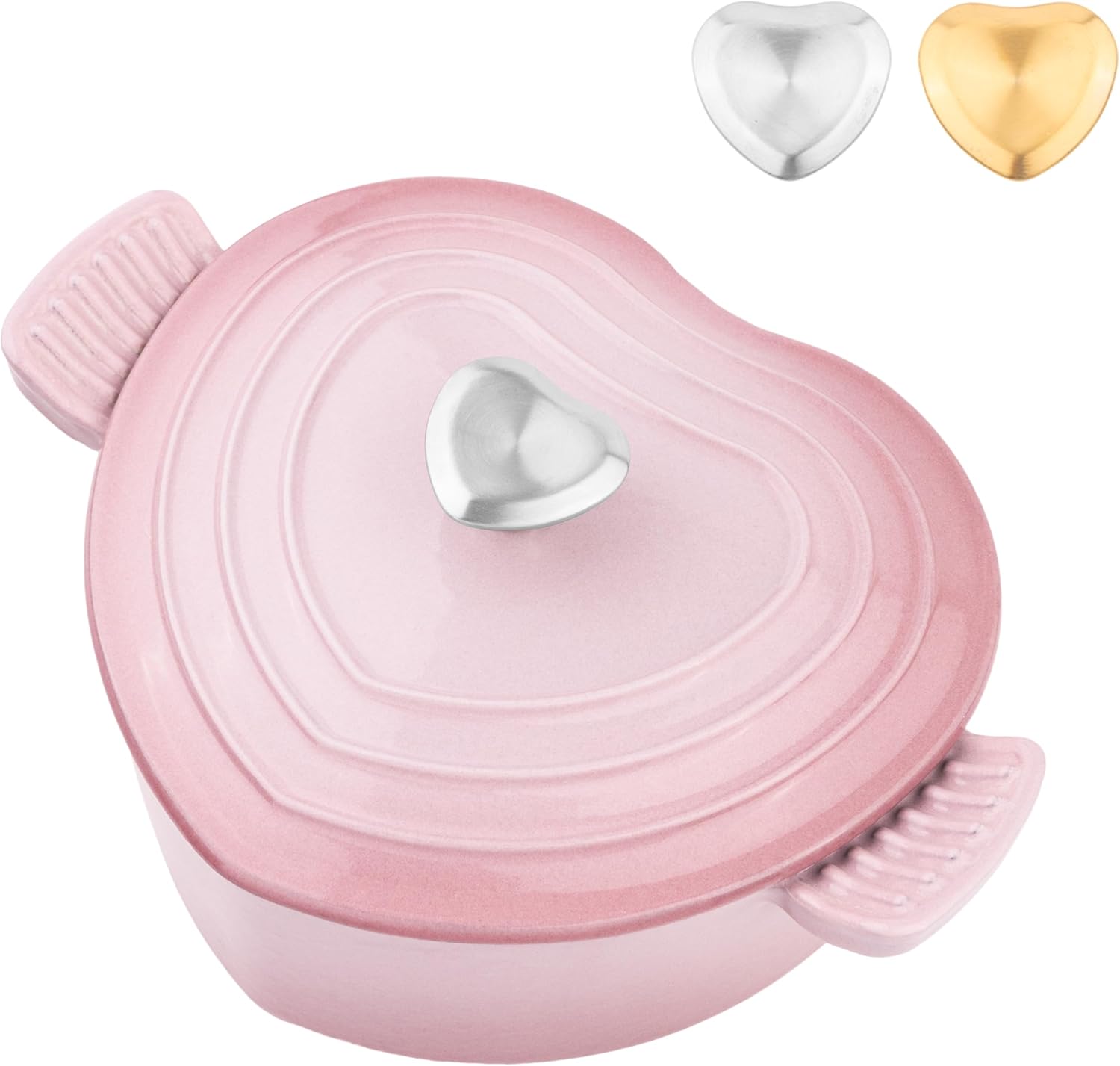 Mabeeze Heart Shaped Dutch Oven Enameled Cast Iron 2 Quart Casserole Pot with Lid Pink Nonstick Oven Safe All Cooktops for Baking Braising Serving Bread Baking
