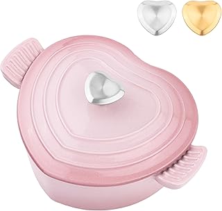 Mabeeze Heart-Shaped Enameled Cast Iron Dutch Oven – 2-Quart Casserole Pot with Lid, Gradient Pink – Nonstick, Oven-Safe, Compatible with All Cooktops – Ideal for Baking, Braising & Serving
