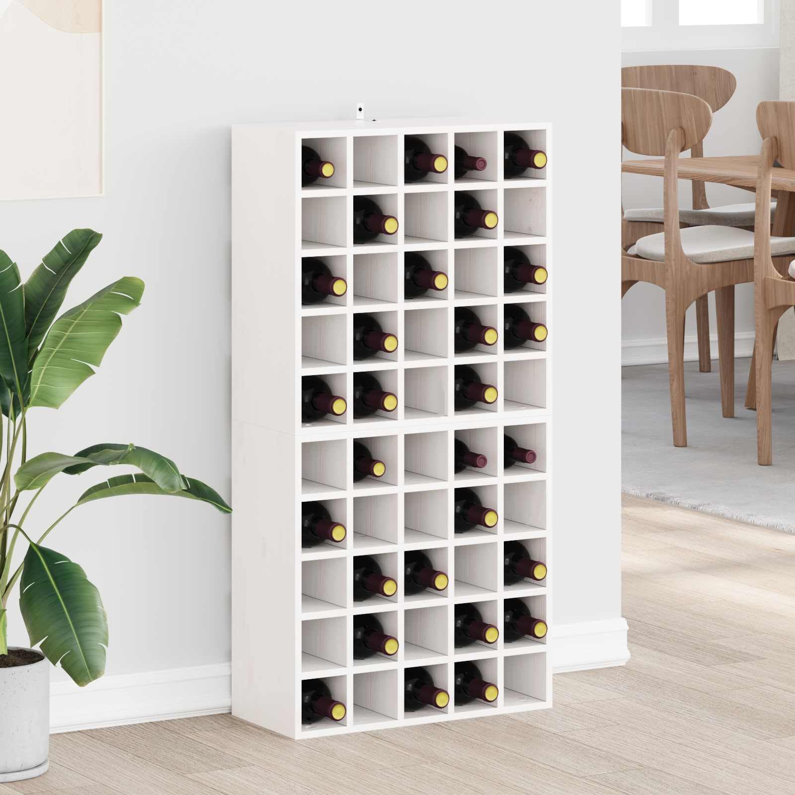 2-częściowy regał na wino z litego drewna sosnowego w kolorze białym, 56 x 25 x 56 cm, prostokątny stojak na wino z miejscem do przechowywania, do kuchni, salonu, systemu szafki barowej
