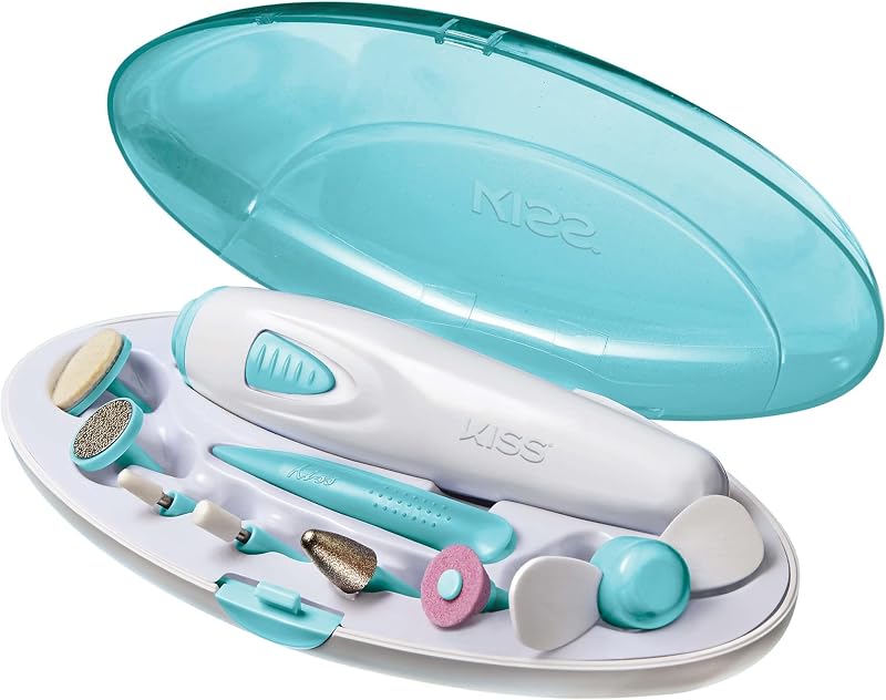 Power File to Go Battery Powered Mani/Pedi Tool Professional Nail Care with 8 Attachments & Storage Case, Shape, Clean, and Polish Nails