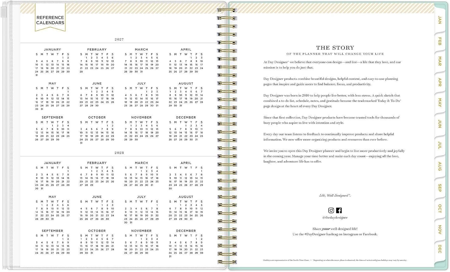 Blue Sky Day Designer 2027 Weekly and Monthly Planner Calendar, January 2027 - December 2027, 8.5" x 11", Flexible Cover With Zip Pouch, Durable Twin Wire Binding, Includes Stickers, Tulip Garden Mint