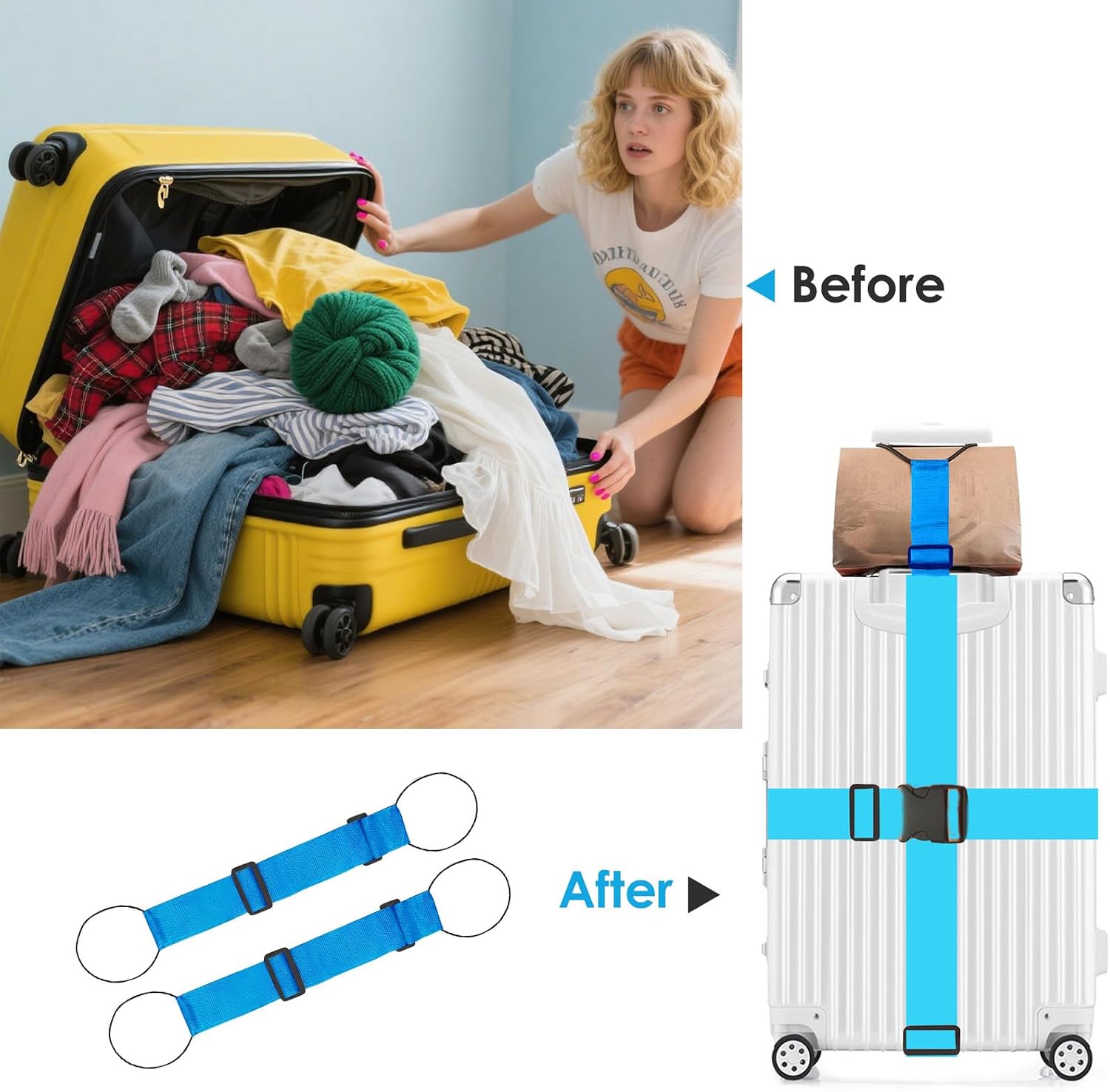 Adjustable Luggage Straps for Suitcases TSA Approved,6 Pack Suitcase Strap Travel Luggage Connector Belt for Bags,Luggage Tags for Suitcases，Luggage Straps to Connect Two Suitcases(Blue)