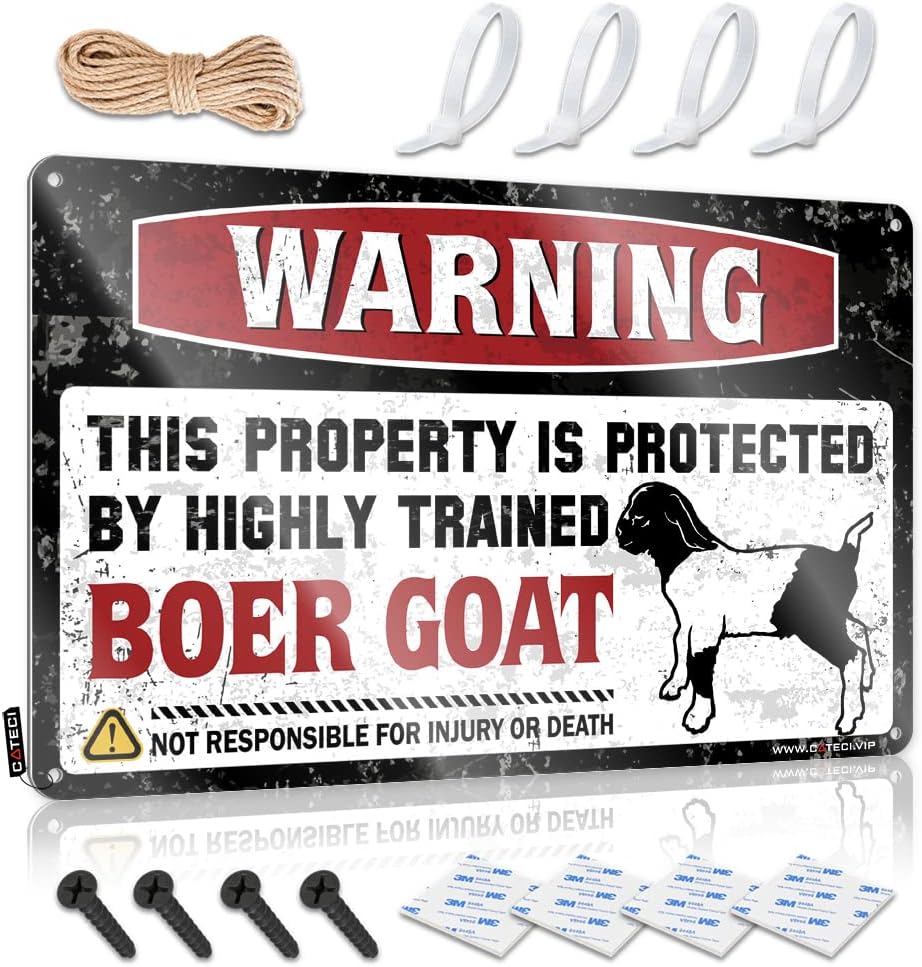 Office Decor For Men Metal Sign Tuxedo Decor Vintage Tin Sign - Warning This Property Is Protected By A Highly Trained Boer Goat/Welcome People Tolerated & Rustic Metal Stars