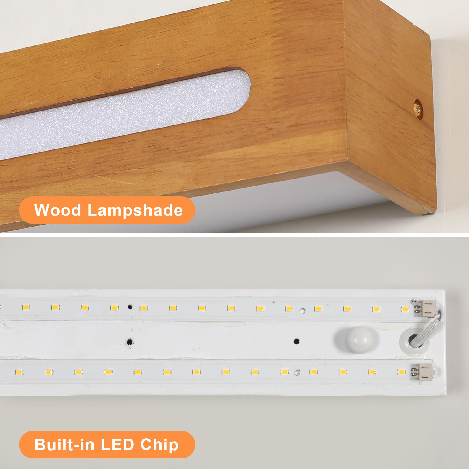 Lámpara de pared LED Madera, Aplique de pared Interior Estilo Nórdico, Luz Ccálida 3000K 18W Aplique Iluminación Ddecorativa para Salón, Dormitorio, Ppasillo, Baño