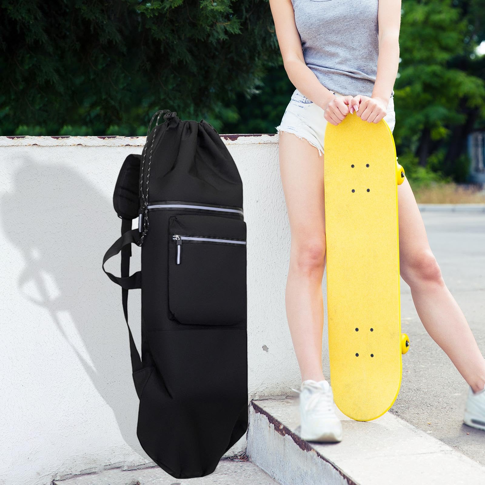 B Baosity Sac à Dos Skateboard Grande Capacité avec Fermeture à Cordon Bandoulière Réglable en Tissu Oxford Imperméable Rangement Polyvalent pour Les Activités