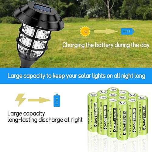 Miniatura 8 de Henreepow Baterías AA recargables, baterías solares Ni-MH doble A de alta capacidad 1.2V precargadas para luces solares al aire libre, luces de