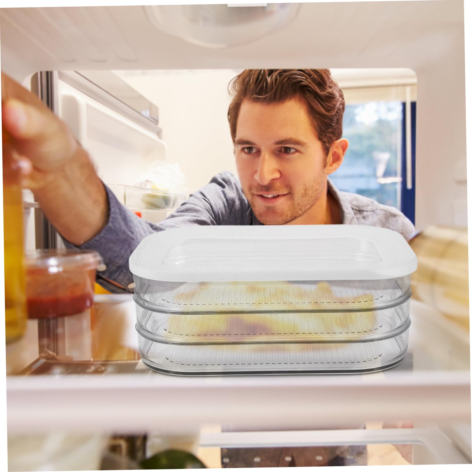 Caja Organizadora de Alimentos Tapa Transparente de Acrílico Resistente a Deformaciones y Larga Duración para Tocino Adecuado para Conservar en Refrigerador