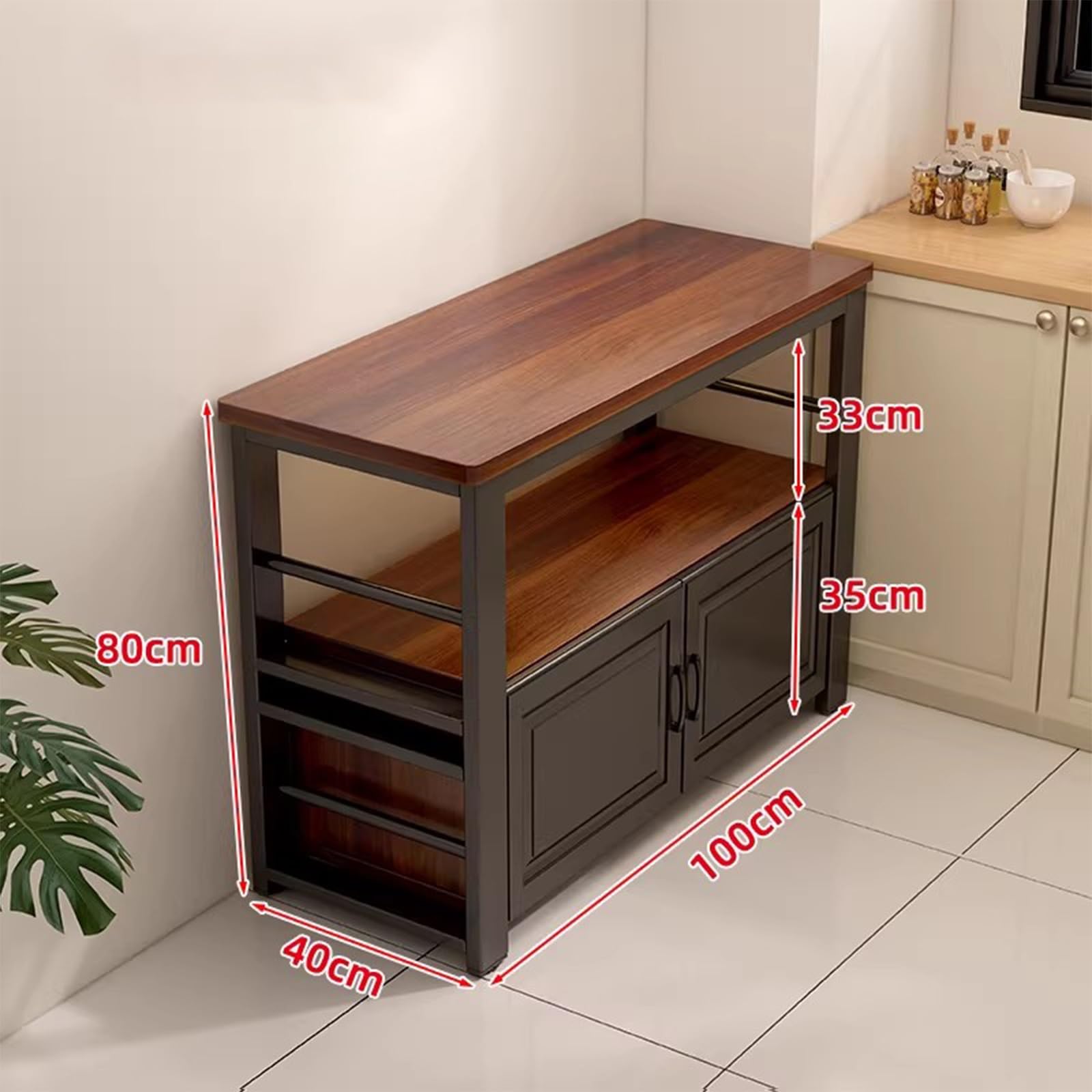 Zf9tBw5sH Unità cucina ad isola Credenza Cucina Isola Piano in legno Struttura in metallo Mobile portaoggetti con ripiano