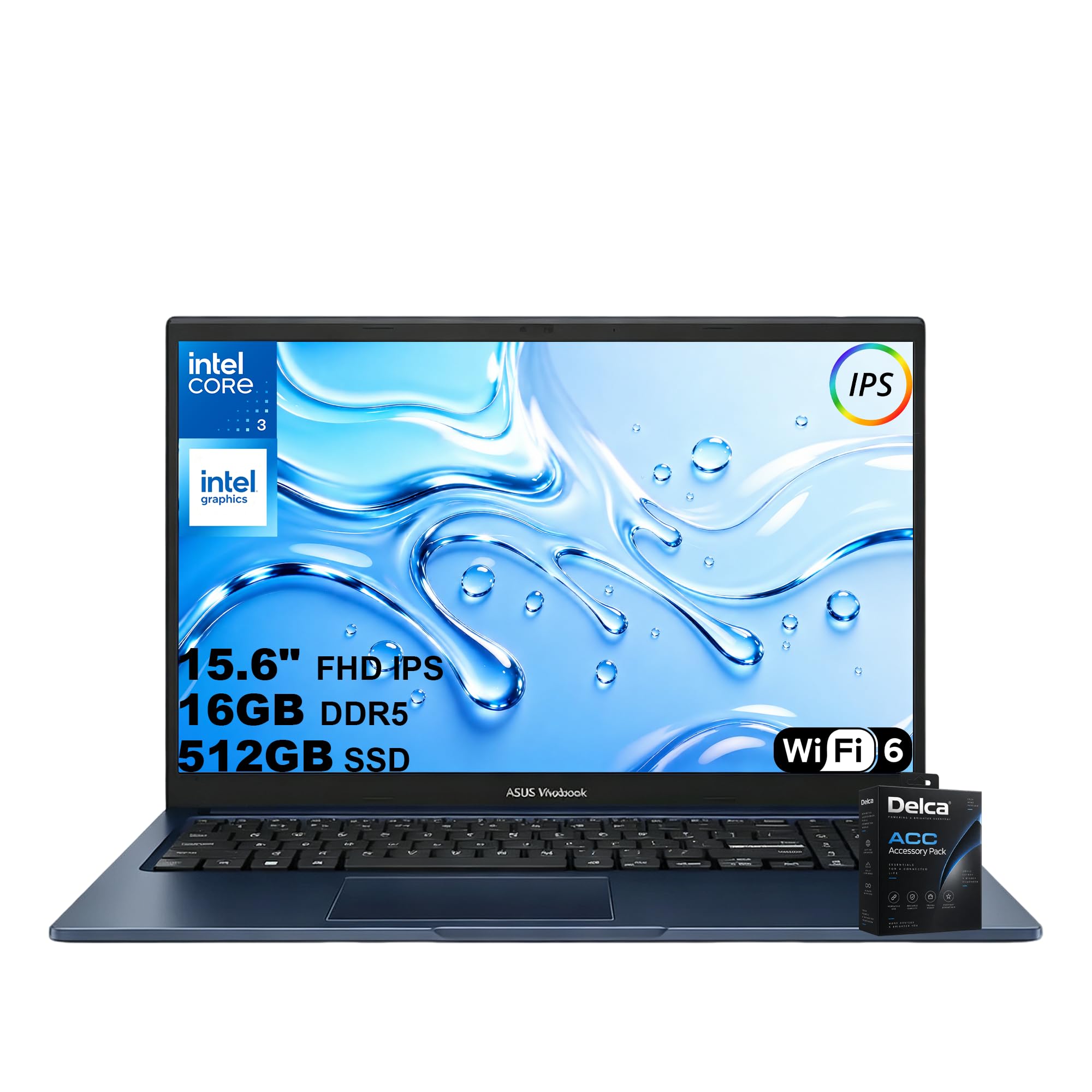 Vivobook 15 AI Business Laptop | 15.6" FHD IPS Anti-Glare| Intel 6-core Core 3 100U (4.7 GHz, >i5-1235U) | 16GB DDR5 512GB SSD | HD Camera USB-C Fast Charge Wi-Fi 6 | Win 11 w/DLCA Accessory