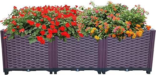 Doppy Cajas de jardín elevadas, kit de caja de cuidado de macetas de plástico, juego de 3 macetas profundas, caja de cultivo para interior y
