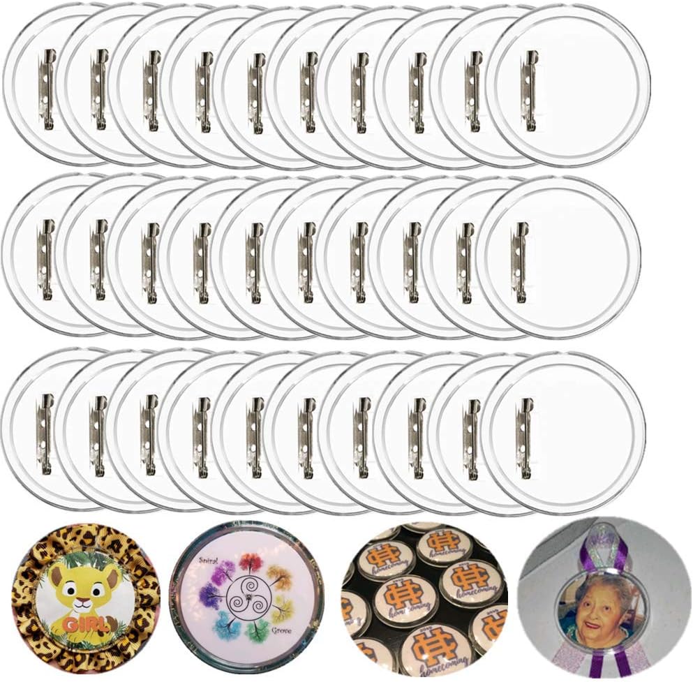 Clear Button Pins for Crafts,30 Pcs 2.36'' Pin Button Badge Acrylic Clear Pin Buttons Blank Badge Making Kit Acrylic Badge Maker for Craft DIY Kids' Paper Craft Activities etc