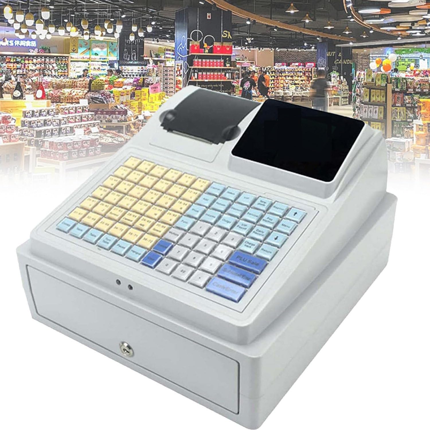 Caja Registradora Electrónica, Cajas Inteligentes Comerciales, con Impresora Térmica Y Cajón De Efectivo De Gran Capacidad, Pantalla Doble, Teclado Impermeable De 81 Teclas