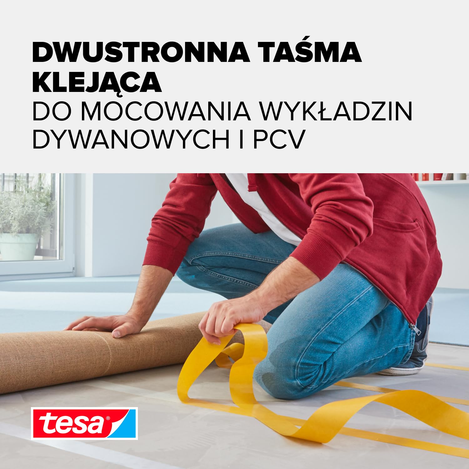 tesa Taśma montażowa bardzo mocno klejąca, 6 sztuk w opakowaniu – dwustronna taśma klejąca do układania dywanów i wykładzin PCW – dwustronna – 10 m x 50 mm
