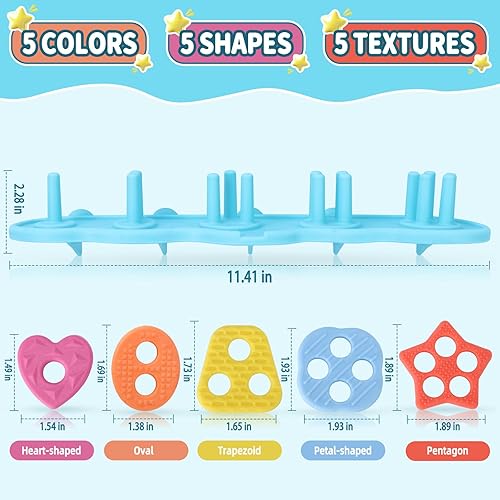 Miniatura 4 de Juguetes de baño para bebés, juego de juguetes de baño de silicona sin moho para clasificar y apilar con 20 piezas flotantes texturizadas, diseño