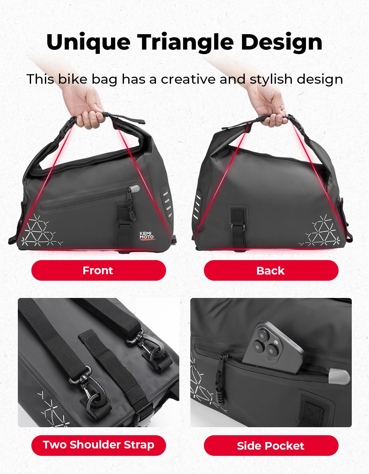 KEMIMOTO 22L Bolsa Impermeable Portabultos Bicicleta, Expandible Bolsa Trasera Bicicleta, con Múltiples Compartimentos, Asa de Transporte y Correa para el Hombro