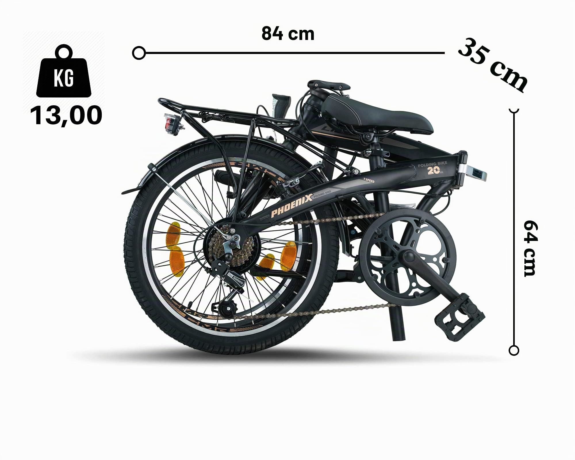 Licorne Bike Phoenix Vélo pliable en aluminium pour homme et femme avec dérailleur à 7 vitesses - Cadre en aluminium - Couverture StVZO - Feu avant et arrière