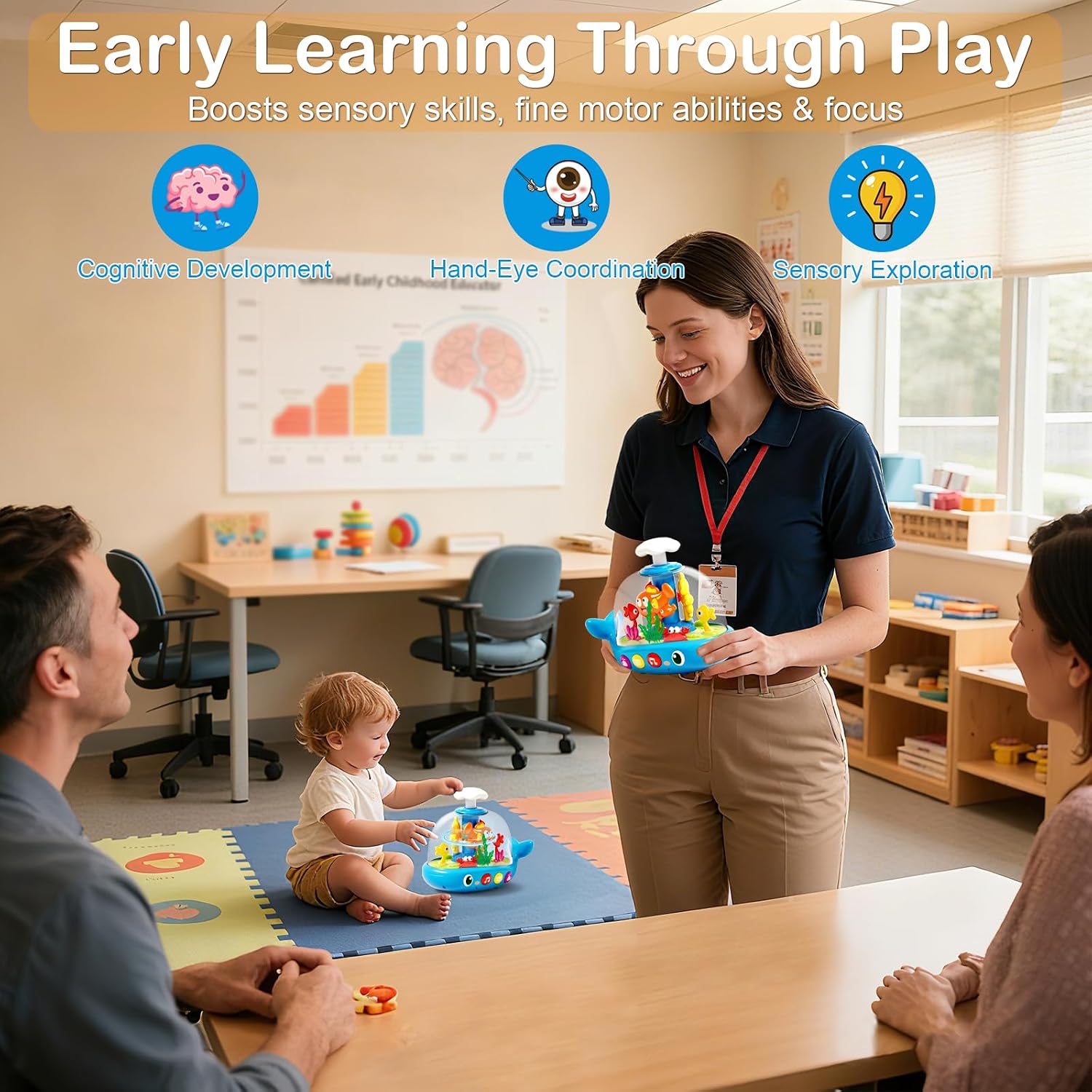 Whale Sensory Spinner Toy for Baby: Light Up Rotating Play with Music – Safe ABS Early Learning Educational Toys for 6 Months+ – Christmas Birthday Gift for Boys and Girls