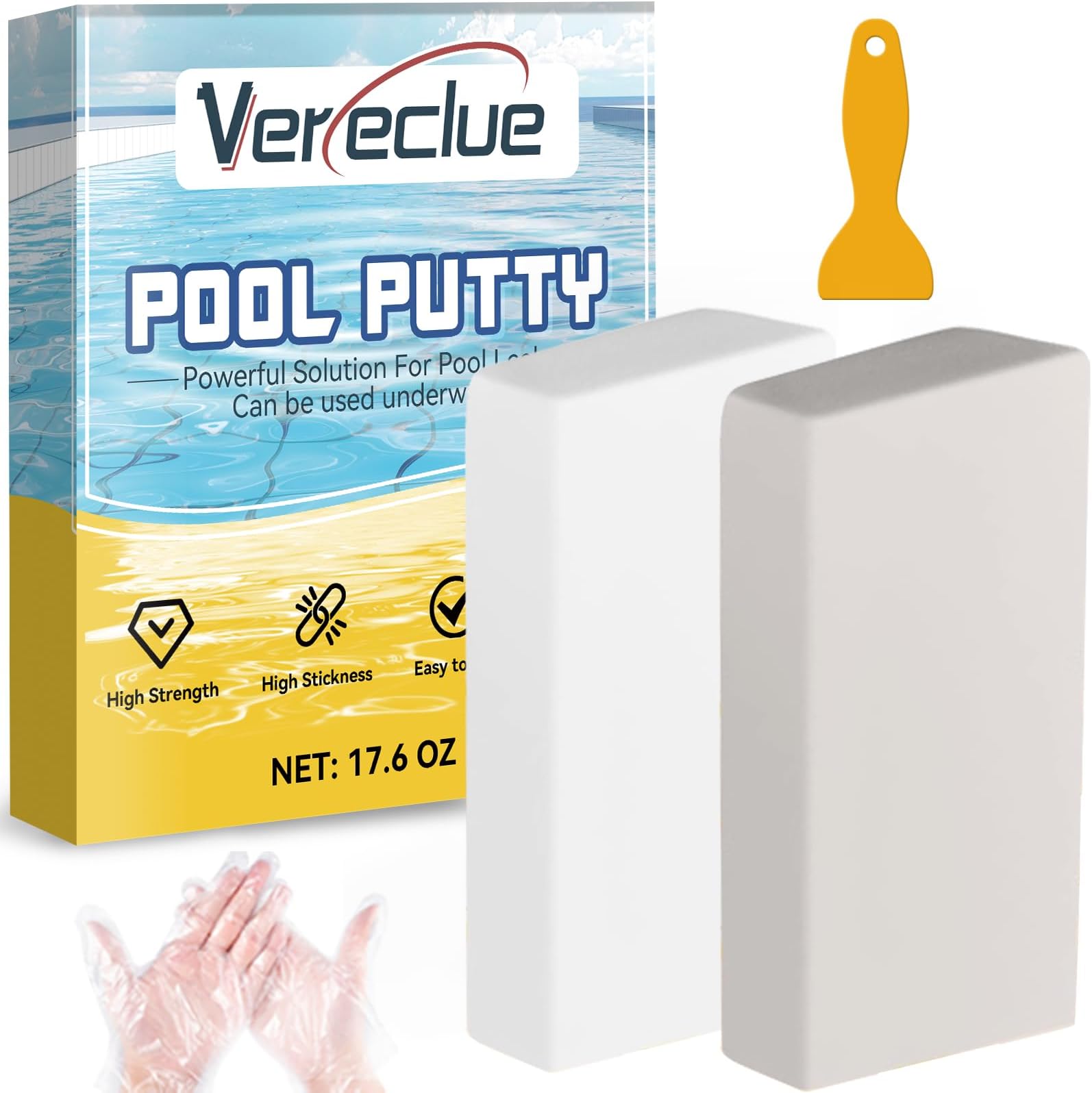 Pool Putty, 2 Part Epoxy Pool Putty for Leaks Underwater, Multipurpose Pool Putty Epoxy Works on Pool Leaks, Crack Repair, Tile, Fiberglass, Concrete, Cement and Other Surfaces