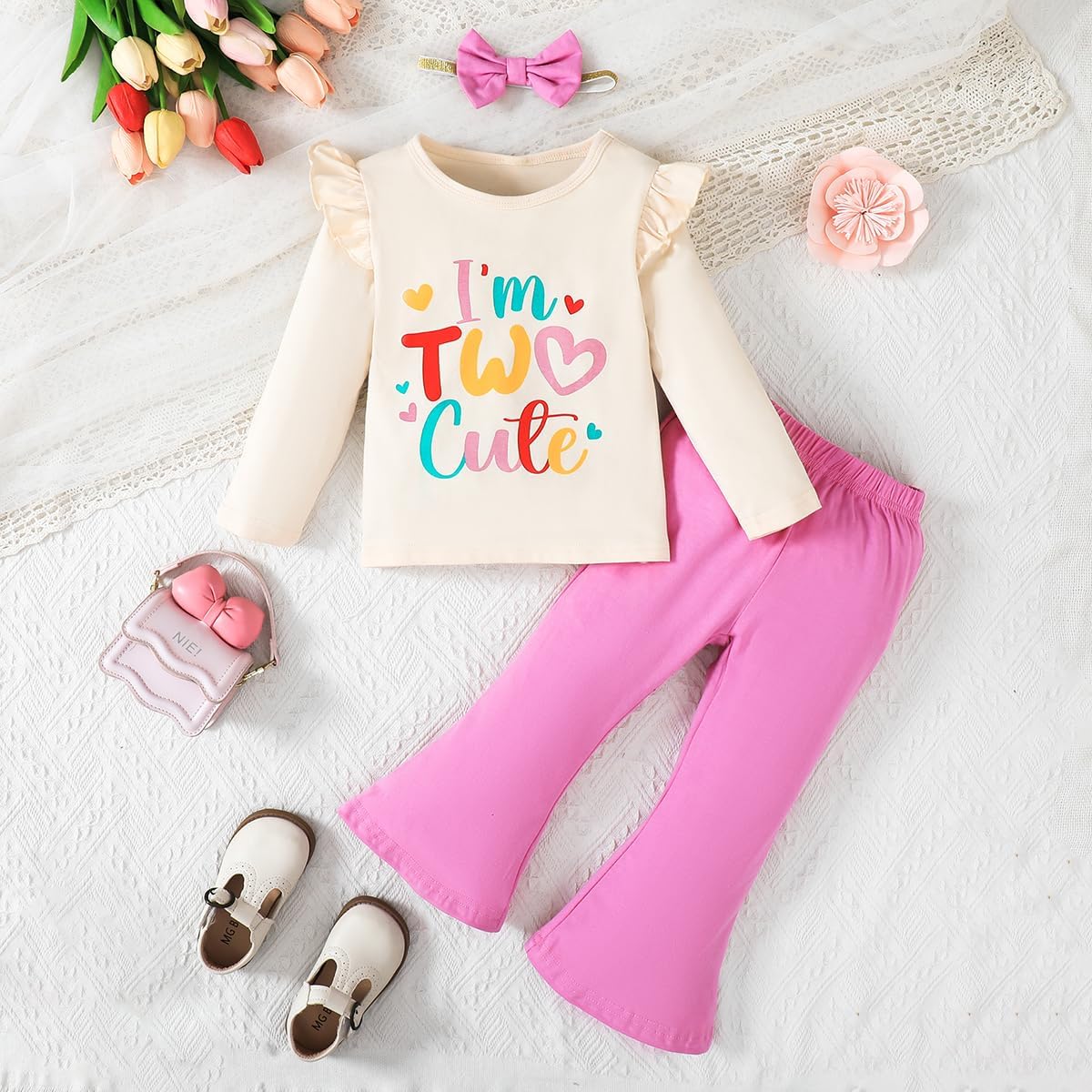 Baby Girl I'm Two Cute Outfit Toddler 2nd Birthday Clothes Little Girl Two Years Old Birthday Pants Set - Image 2