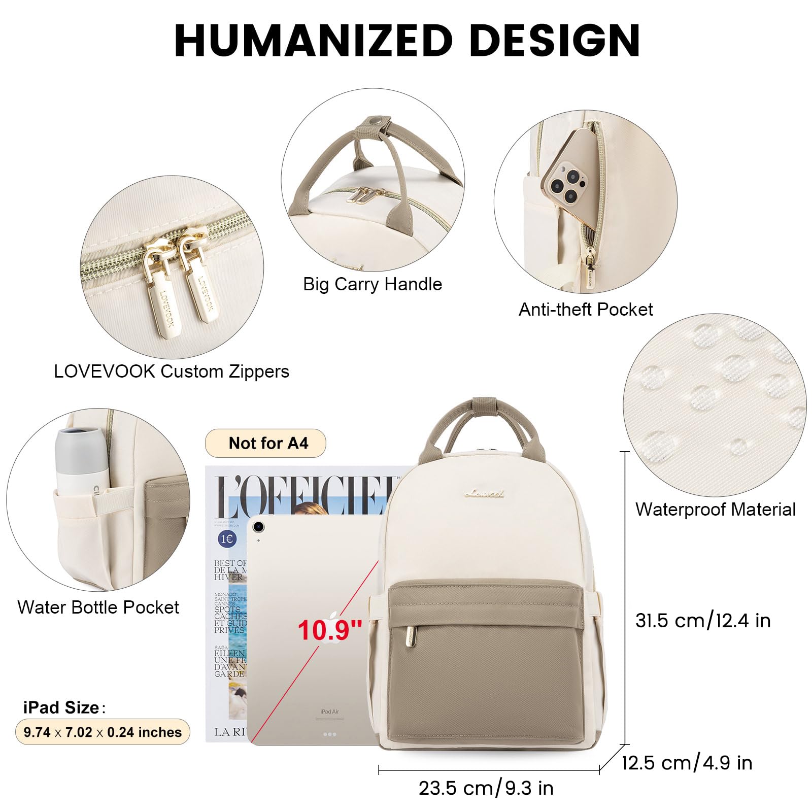 LOVEVOOK Borsa Zaino Donna Piccolo Mini Zainetto Ragazza Zaino Donna Elegante Impermeabile Backpack per Università Viaggio Lavoro Scuola Ufficio Shopping