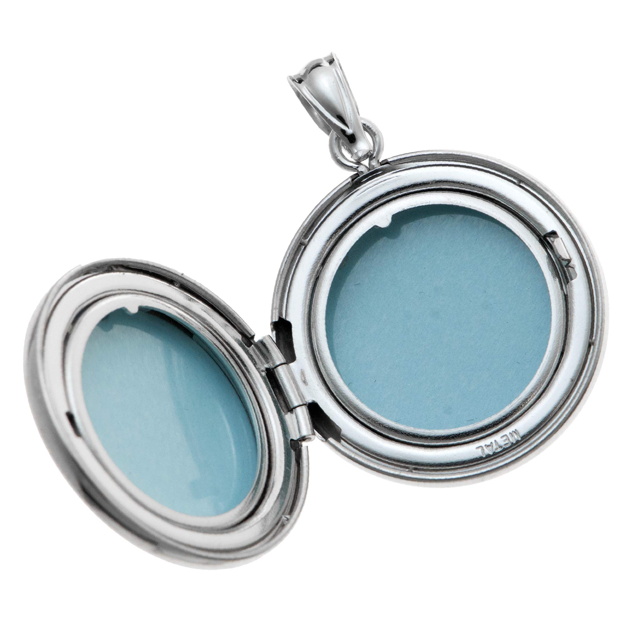 Qina C - Ciondolo in argento sterling rodiato con foto rotonde da 24 mm, per foto da 45,5 cm e Argento, colore: Solo medaglione., cod. PN0081-20MX1