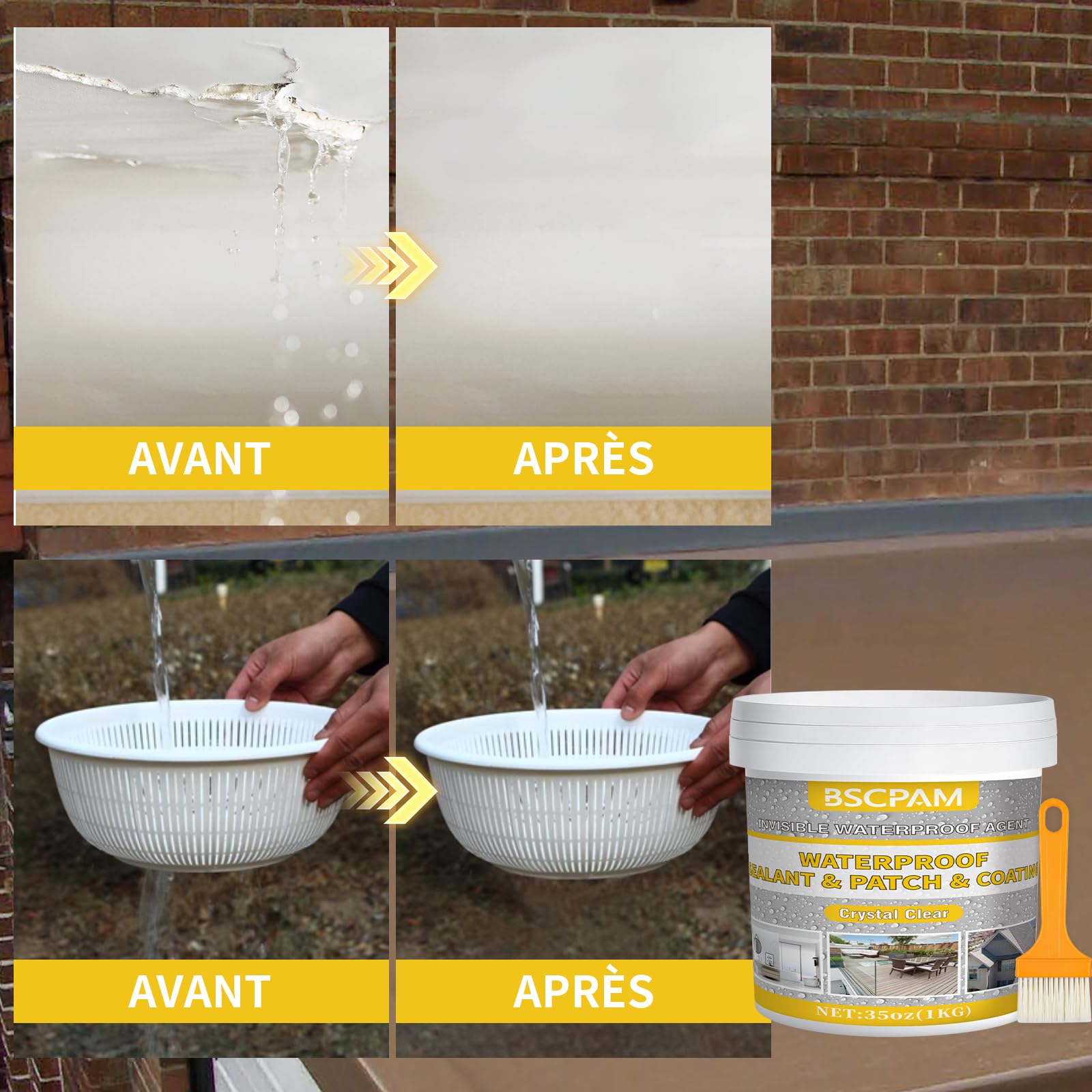 1KG Agent Imperméable Invisible,Membrane d'Étanchéité Waterstop,Joint Etancheite pour l'intérieur et l'extérieur,Waterproof Coating Transparent pour Terrasse,Facade,Toiture et Bain