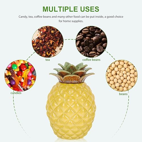 Miniatura 3 de BESTonZON Tarro de caramelo de piña con tapa, pequeño y adorable diseño de piña, tarro de almacenamiento de joyas de cerámica, recipiente de