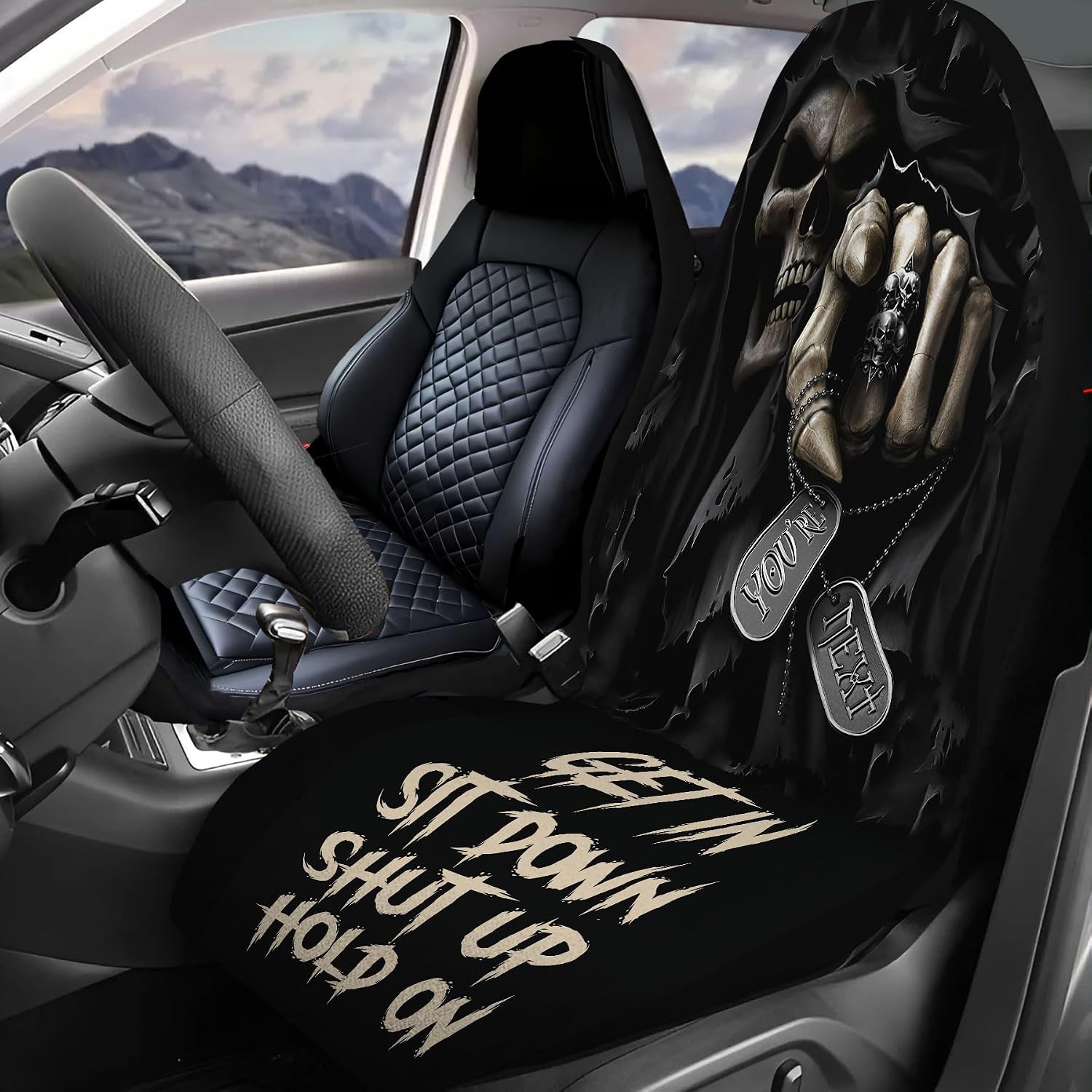 GENANY Skull Skeleton Car Seat Towel – Waterproof Sweat Protector, Non-Slip Absorbent Seat Cover for Gym Workout, Running, Beach & Pets, Universal Fit for Cars SUVs Trucks, Machine Washable
