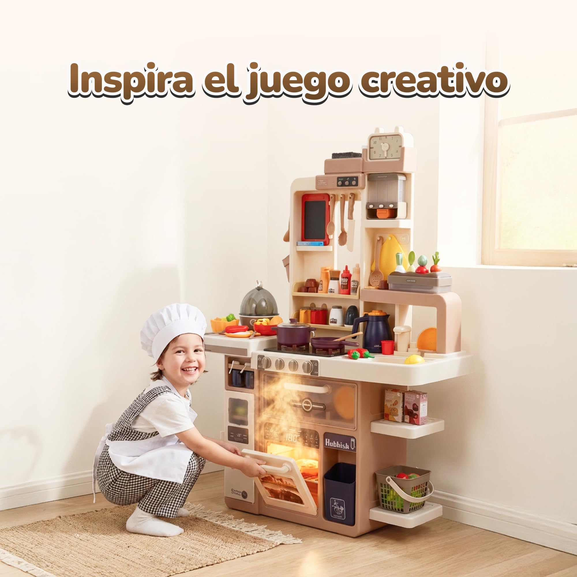 Cocina Infantil Grande con luz y Sonido – Juguete con Funciones Reales y Accesorios – Grifo, Vapor, Cocina de Huevos, Pizarra – para niños a Partir de 3 años