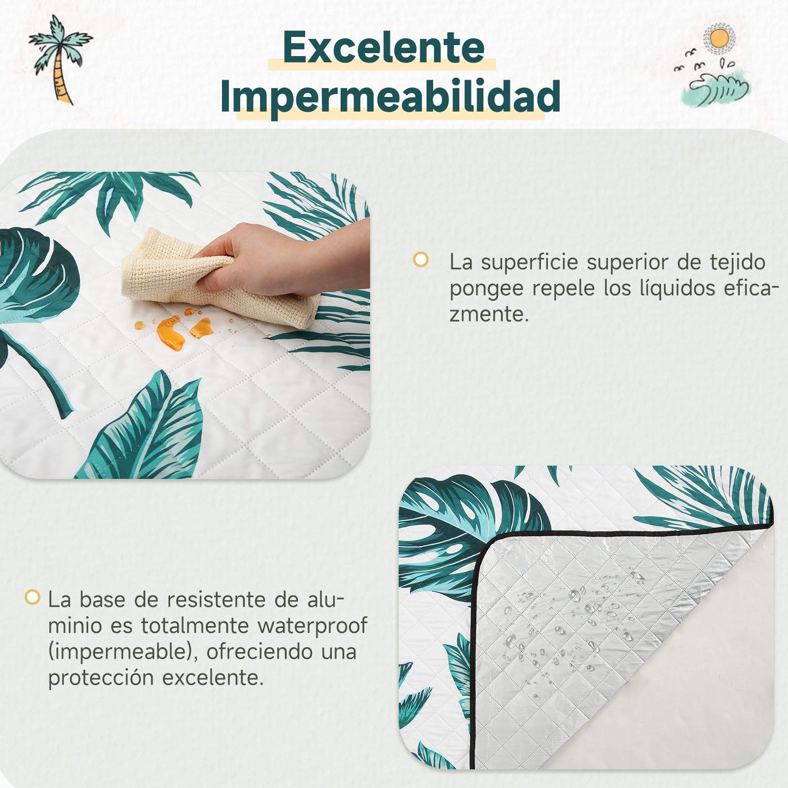 HAUSPROFI Manta de Picnic 200x300 cm, Impermeable y Aislante - Mantel Picnic Extra Grande para Playa, Camping, Aire Libre. Plegable & Acolchada, Portátil, Asa & Piquetas, Lavable e Indeformable