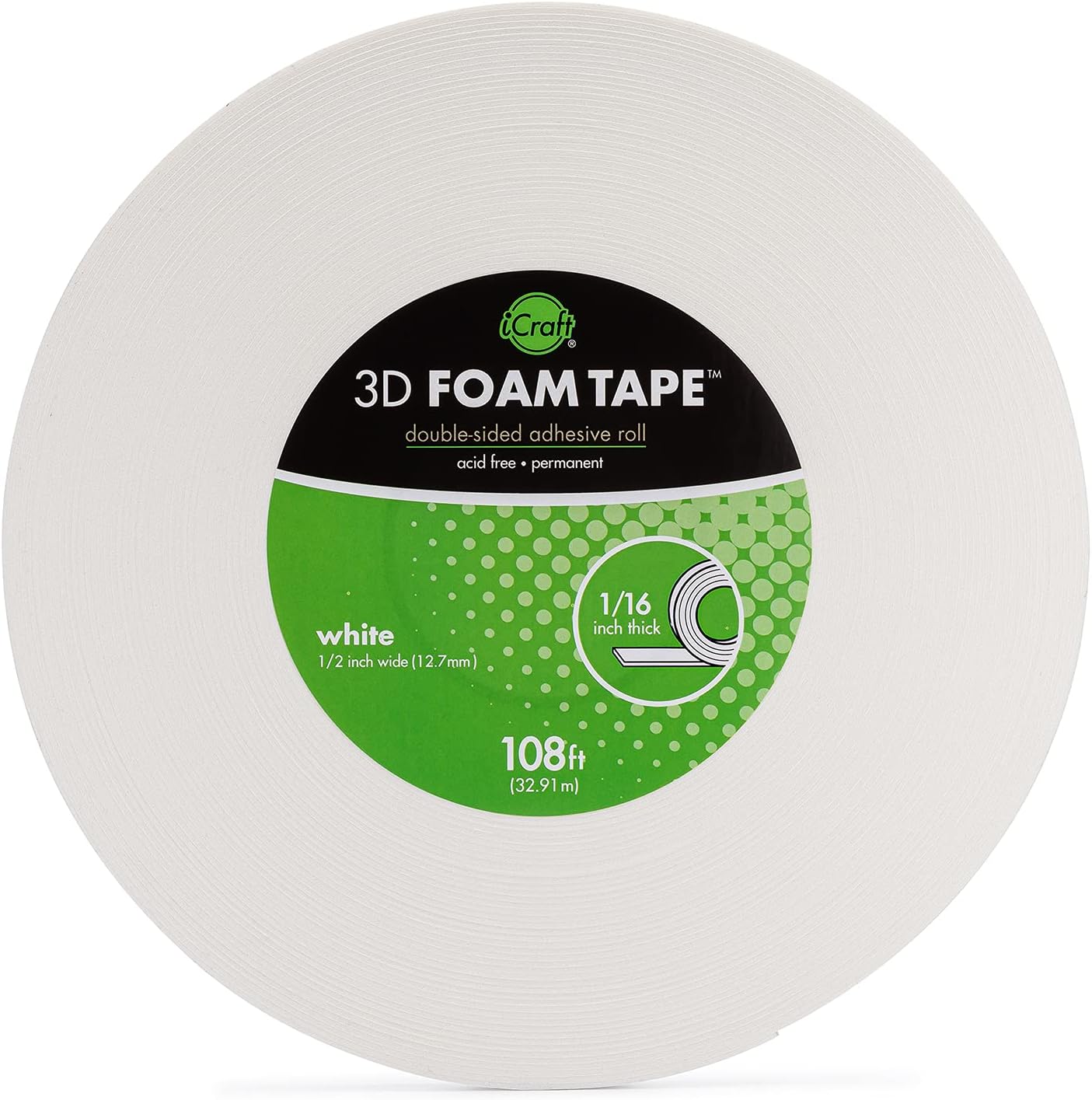 iCraft 5607 3D Foam Tape Jumbo Rolls, White