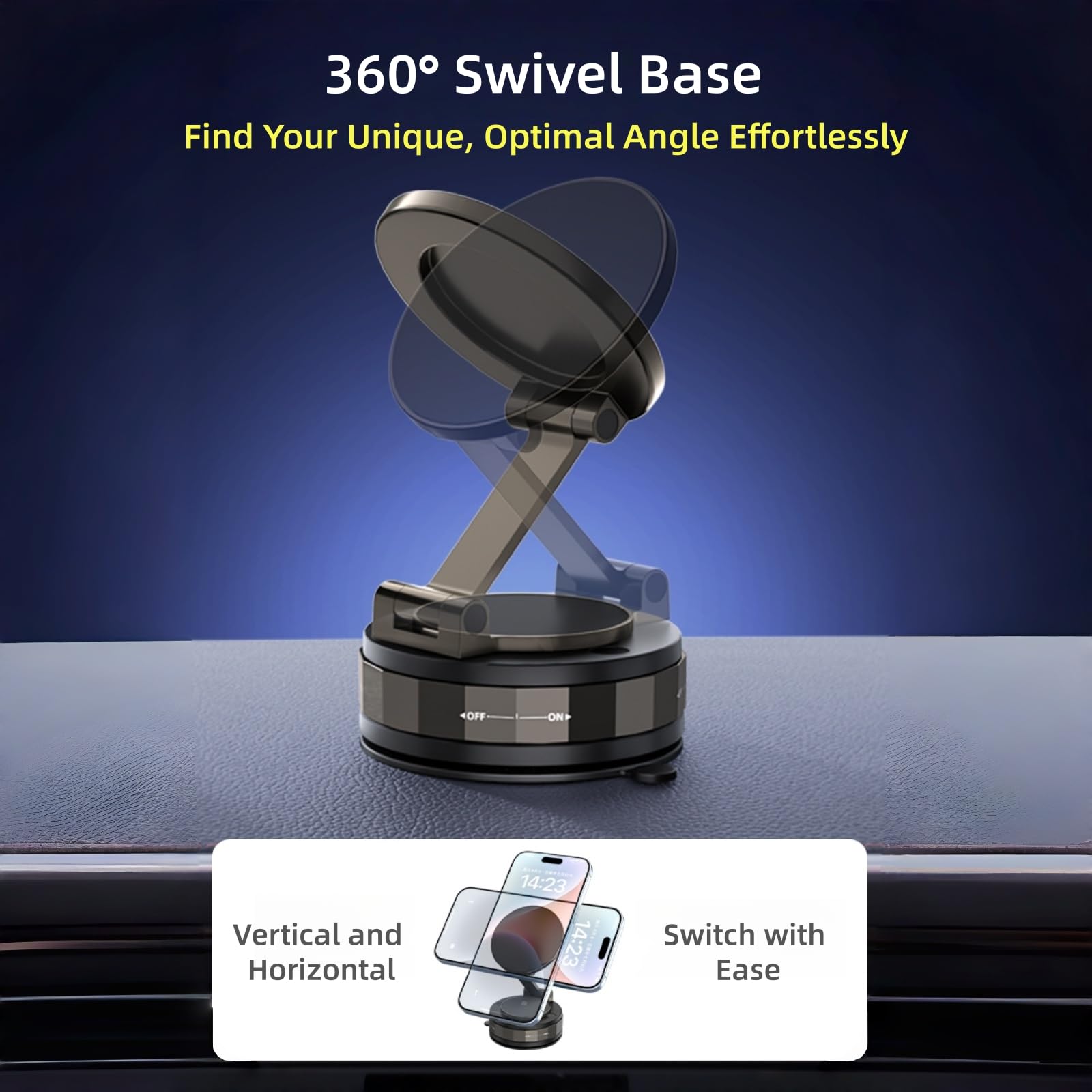 Supporto per telefono da auto, universale, per iPhone 16/15, Samsung S24/S23 e 4-7", girevole a 360° e stabile, nero