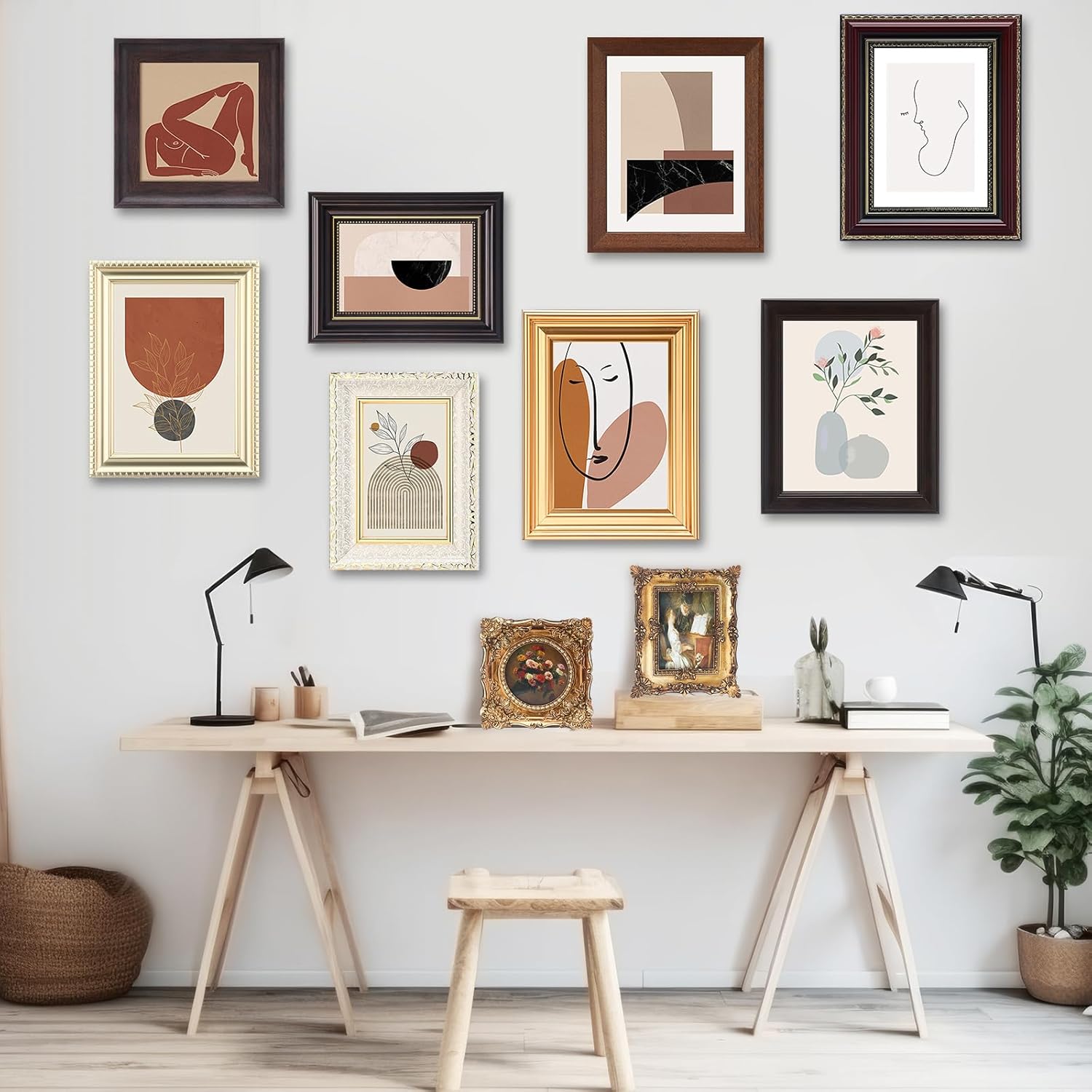 Qunclay 10 Pack Vintage Picture Frames for Wall or Tabletop Display Ornate French Country Gallery Frames Farmhouse Antique Wall Decor for Bedroom Living Room, No Photos Included(Simple Style)