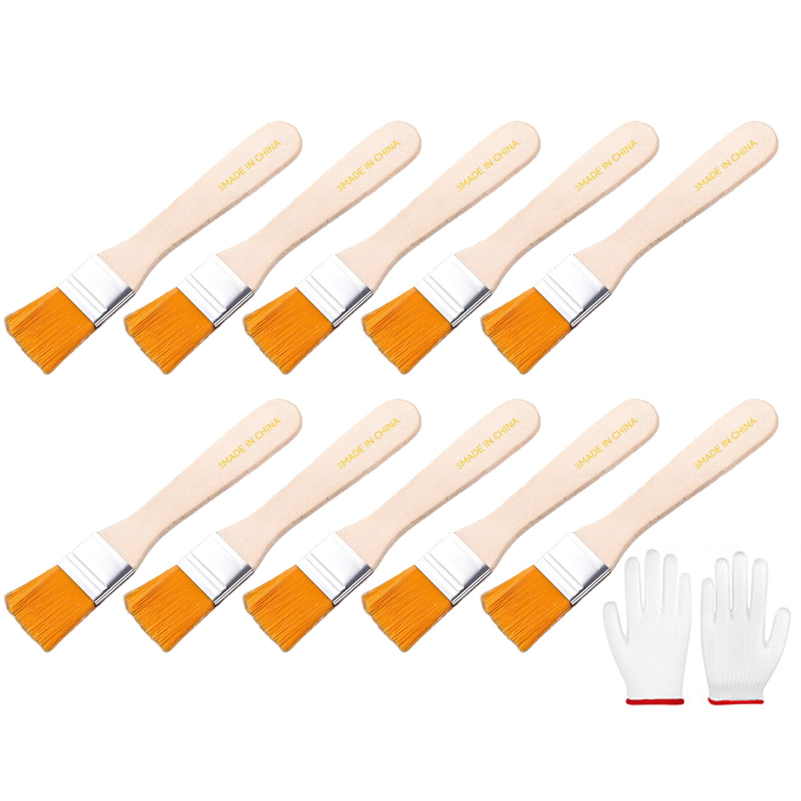 10 pennelli con setole morbide e manico in legno, include 1 paio di guanti per armadi da parete e bordi, strumenti per la pulizia della casa