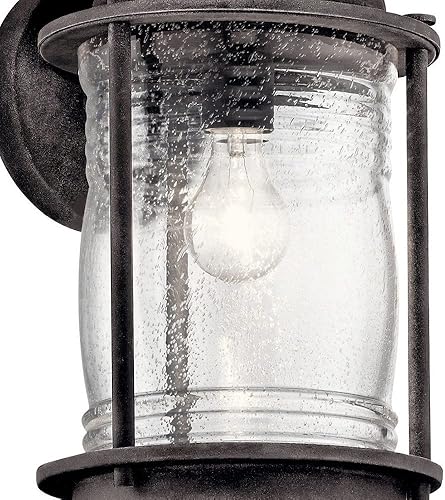 Miniatura 4 de Kichler Ashland Bay - Lámpara de pared para exteriores de 16 pulgadas, cristal acanalado transparente con semillas en zinc envejecido, grande