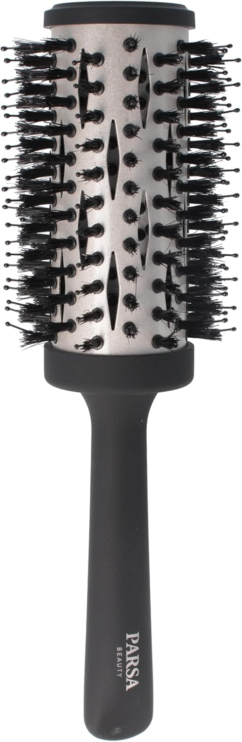 PARSA Beauty Professionele Werkzame Stofborstel, Keratine + Biotine (Ronde Föhnborstel 44 mm), Haarborstel voor Het Gladmaken en Verzorgen, Krullend en Lang Haar