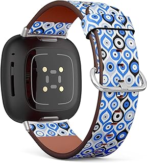 CJBROES Replacement Leather Watch Band, Compatible with Fitbit Versa 3 and Fitbit Sense of Wristband Bracelet Accessory - Turkish Evil Eye