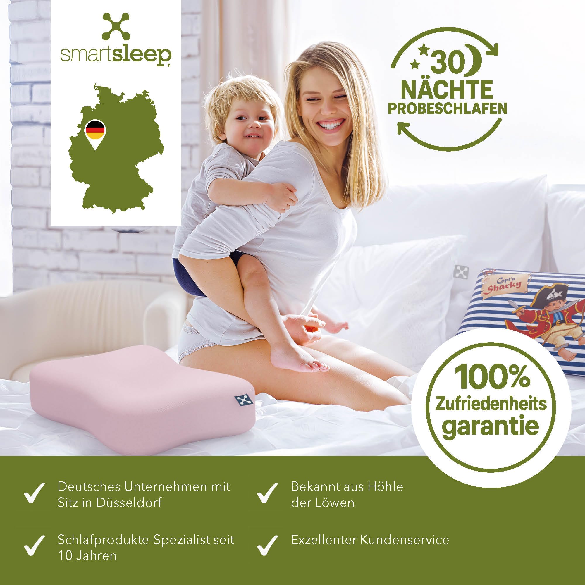 smartsleep® Kinder-Nackenkissen Ergonomic Pillow – Ergonomisches Memory Foam Kopfkissen mit Luftkanälen, formstabil für Kinder