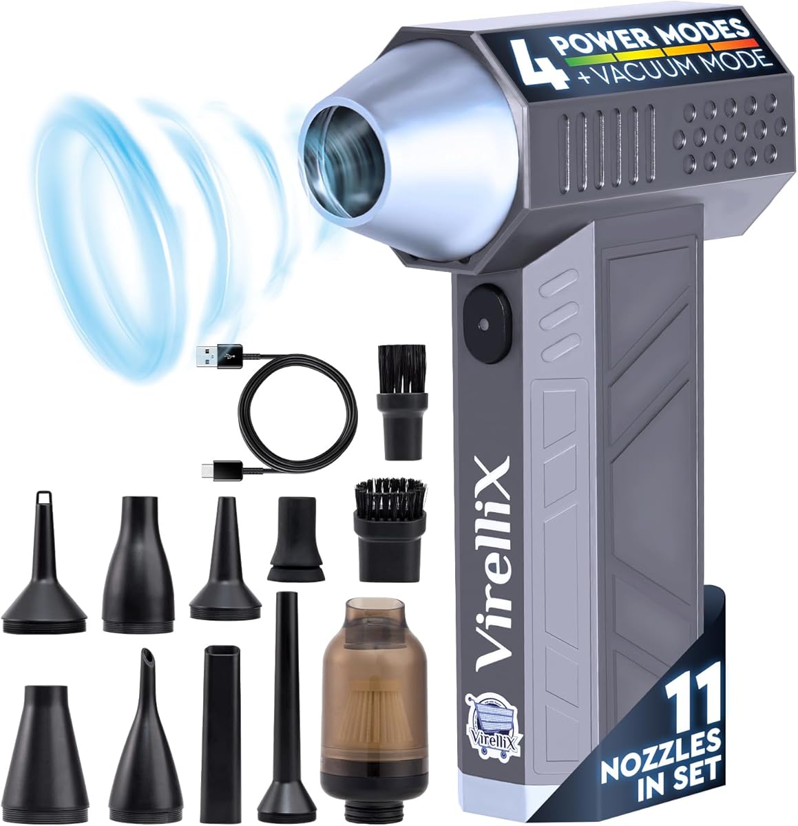 2in1 Electric Air Duster&Vacuum Cleaner - 150,000 RPM Compressed Air Duster with 4 Modes, Portable Air Blower & Rechargeable, Mini Blower for Computer, Keyboard, Electronics (Aircraft-Grade Aluminum)