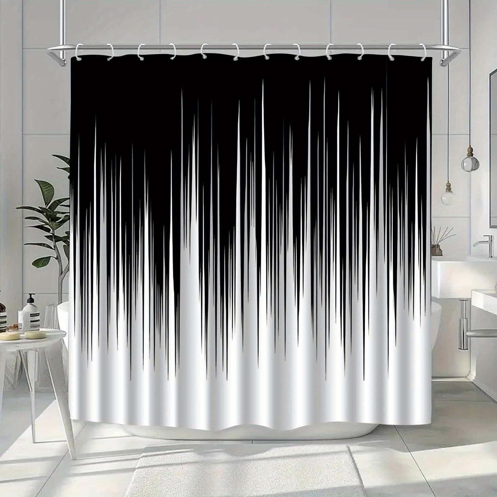 Rideau de douche noir et blanc en polyester idéal pour sublimer une petite douche